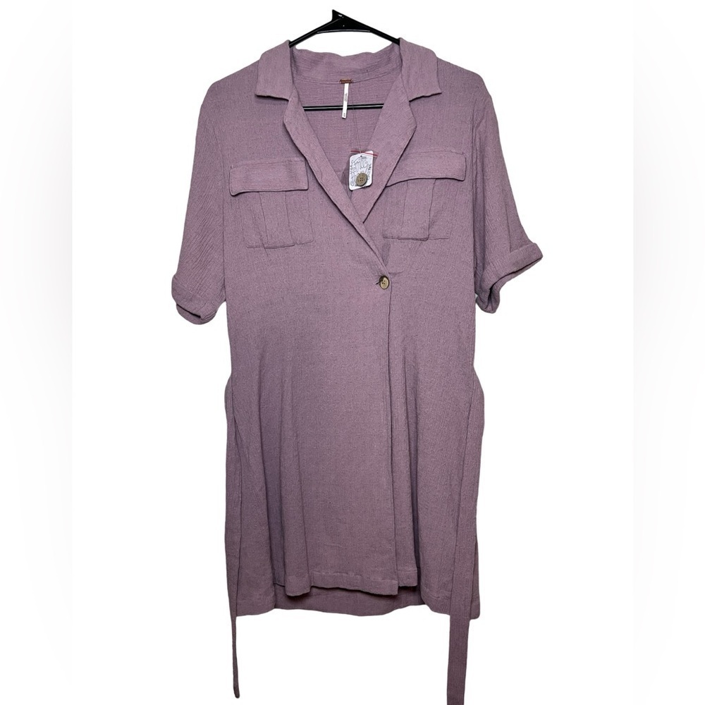 Free People Crinkle Texture Wrap Dress in Purple - Size M NWT - Picture 5 of 7